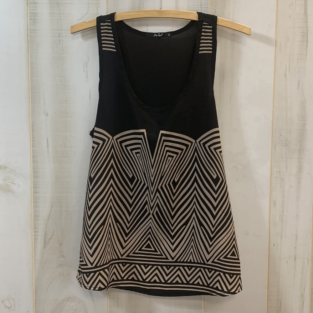 Papaya Black and Cream Geometric Racerback Tank Top